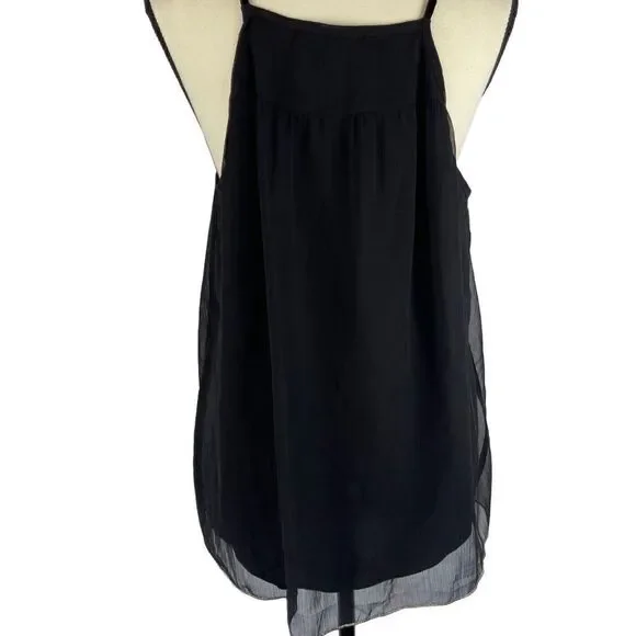 Lucky brand black silver flowy sheer smocked camisole w/gold trim hem sz M - Picture 8 of 16